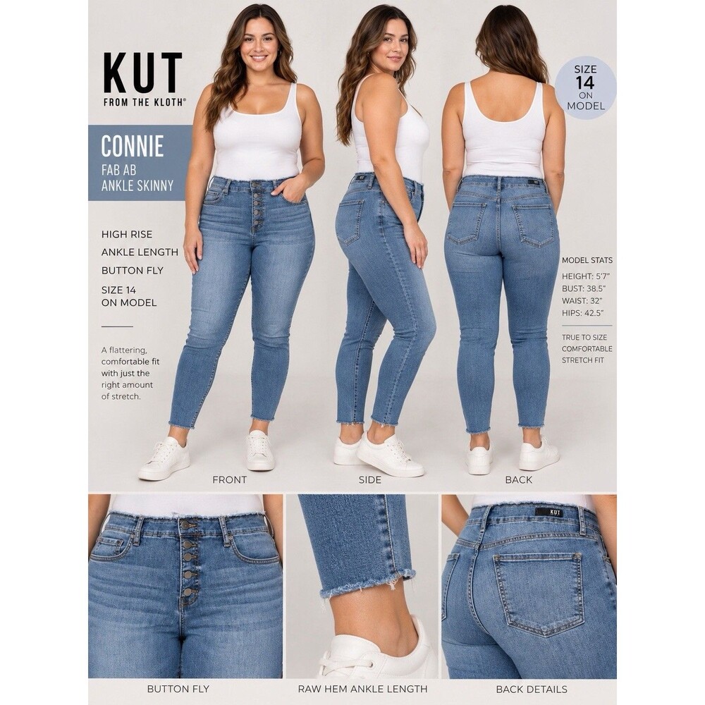 Kut from the Kloth Connie Ankle Skinny Denim Jeans Women’s 14 Raw Hem